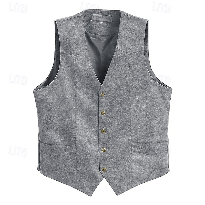 Retro Vintage Vest Waistcoat West Cowboy Solid Color V Neck Fancy Dress Men's Bachelorette Party Adults' Vest 2026 - $34.99 –P7