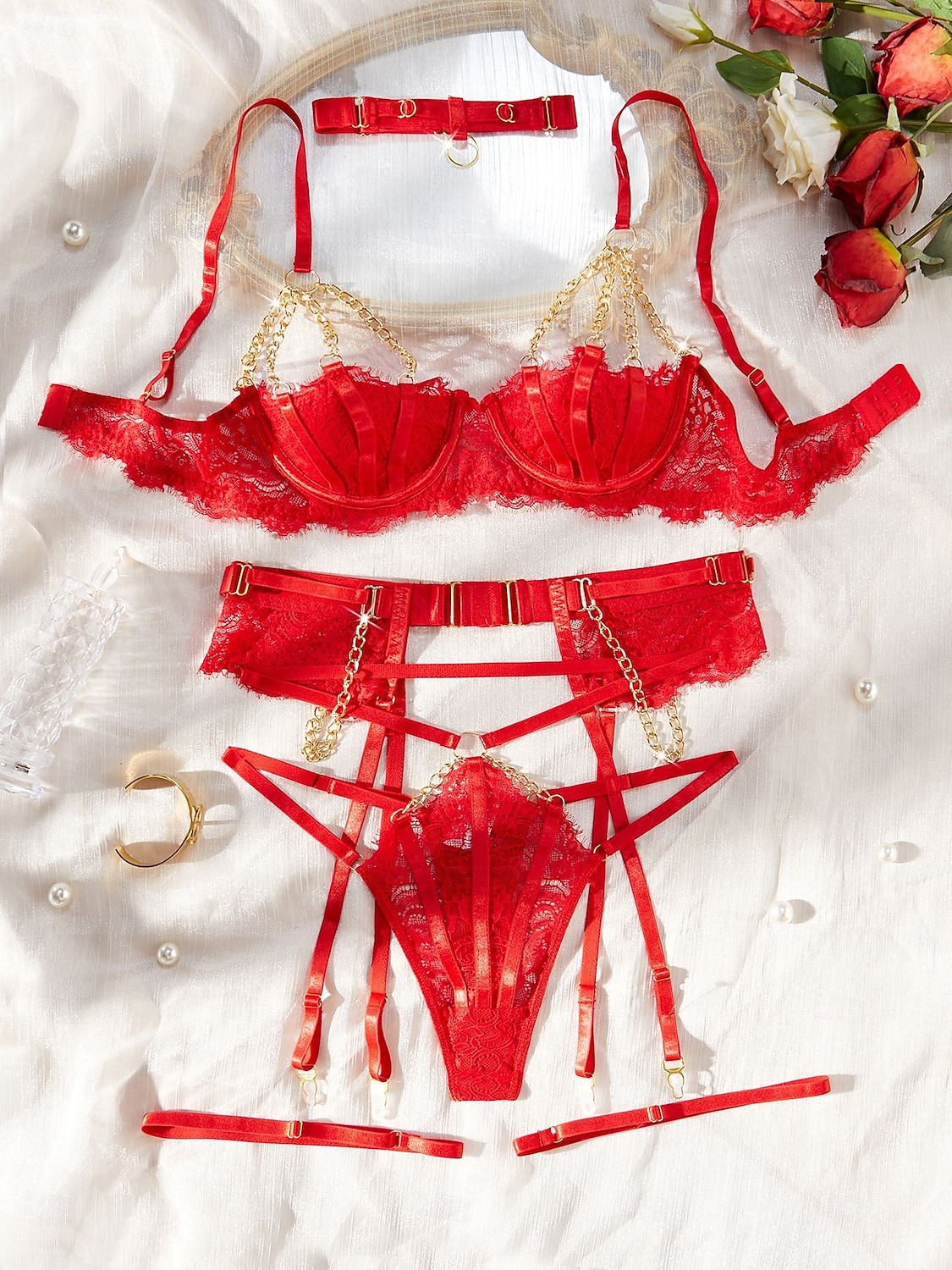Elf Babydoll Prádlo Sady podprsenek a kalhotek Tanga Spodní prádlo Dámské Vánoce Nový rok Štědrý večer Sexy Dospělí Párty Vánoce Podprsenka 2025 - $23.99 –P1