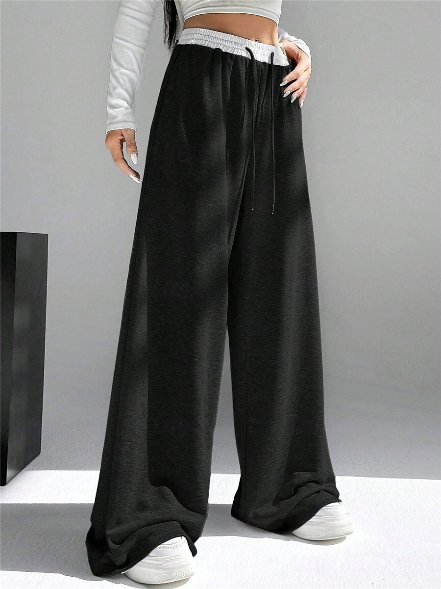 Dame Joggebukser Bred Bukseben kinesisk Mote Gatemote Full lengde Høy Midje عادي Lomme Elastisk midje comfy Myk Bekvem Mikroelastisk utendørs Gate Svart Grå Vår & Vinter Normal 2025 - $29.99 –P3