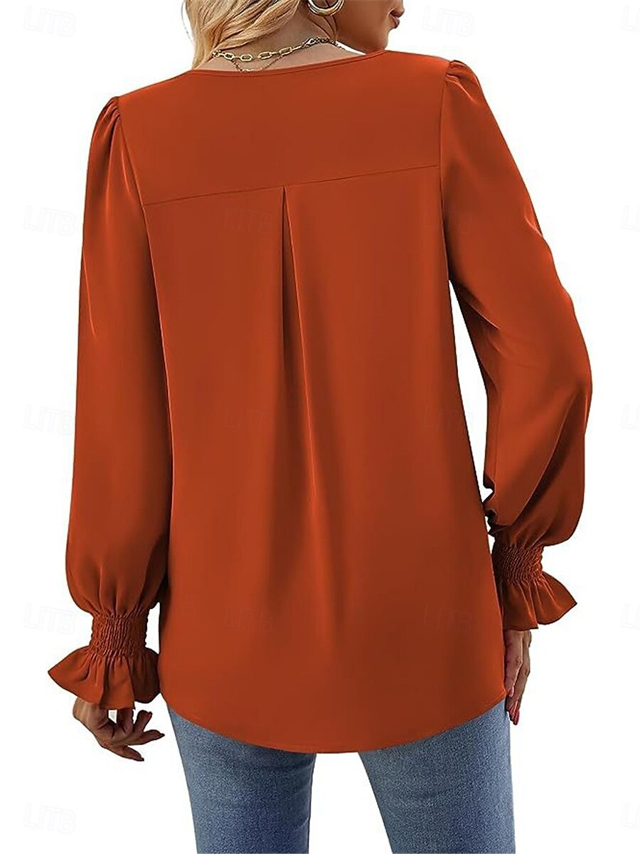 Damen Hemd Glatt Modisch Modern Brautkleider schlicht Langarm V Ausschnitt Normale Oberteile Täglich Wochenende Rüsche Rote Grün Khaki Herbst Winter 2025 - $26.99 –P10
