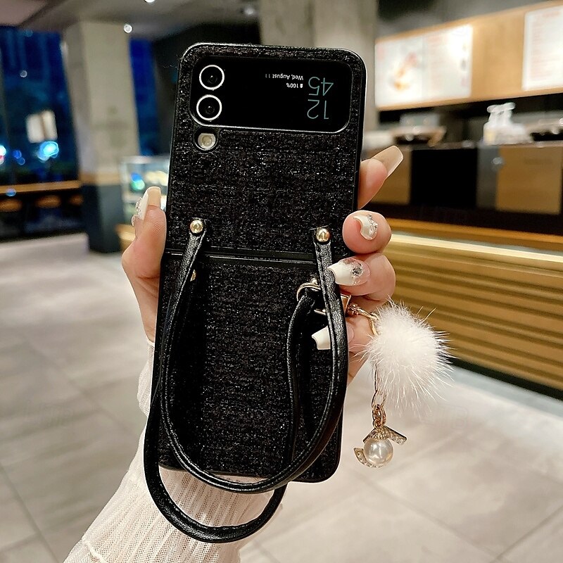 Phone Case For Z Flip 7 Z Flip 6 Z Flip 5 Z Flip 4 Z Flip 3 Back Cover with Wrist Strap Shockproof Retro Textile TPU 2025 - $19.99 –P6