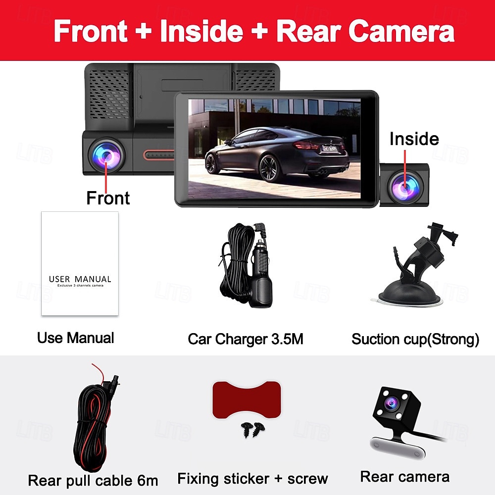 HD Car Dash Camera 3 Cameras 4 Inch LCD Backlit Display 360 Degree Rotatable 170 Degree Wide Angle Night Vision Auto Storage 1080P Car DVR 2025 - $52.99 –P15
