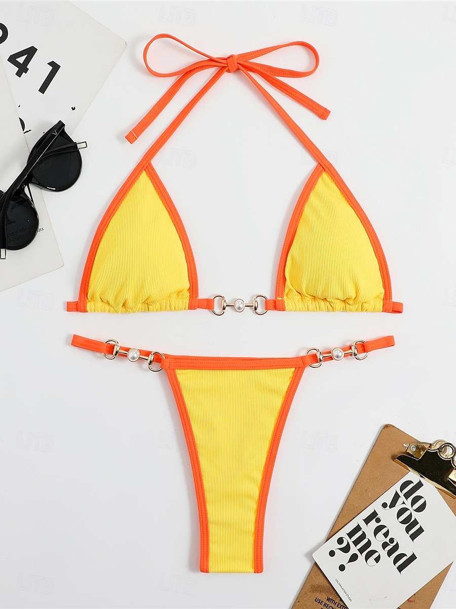 Dam Badkläder Bikini 2 st G-string Baddräkt Öppen rygg Lappverk Smal Semester Standkläder Ensfärgat V-hals Ärmlös Baddräkter 2025 - $22.99 –P4