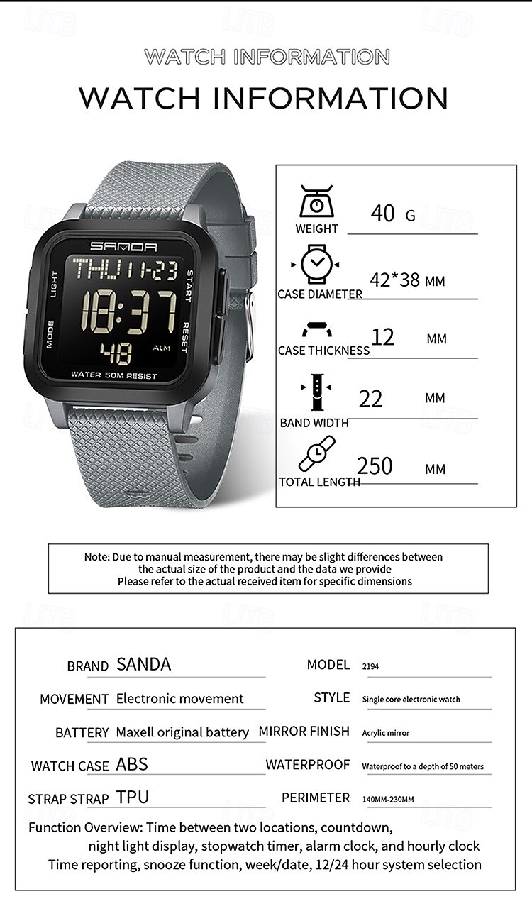 SANDA Men Digital Watch Sports Fashion Casual Business Luminous Alarm Clock Waterproof Decoration TPU Watch 2026 - $26.99 –P6