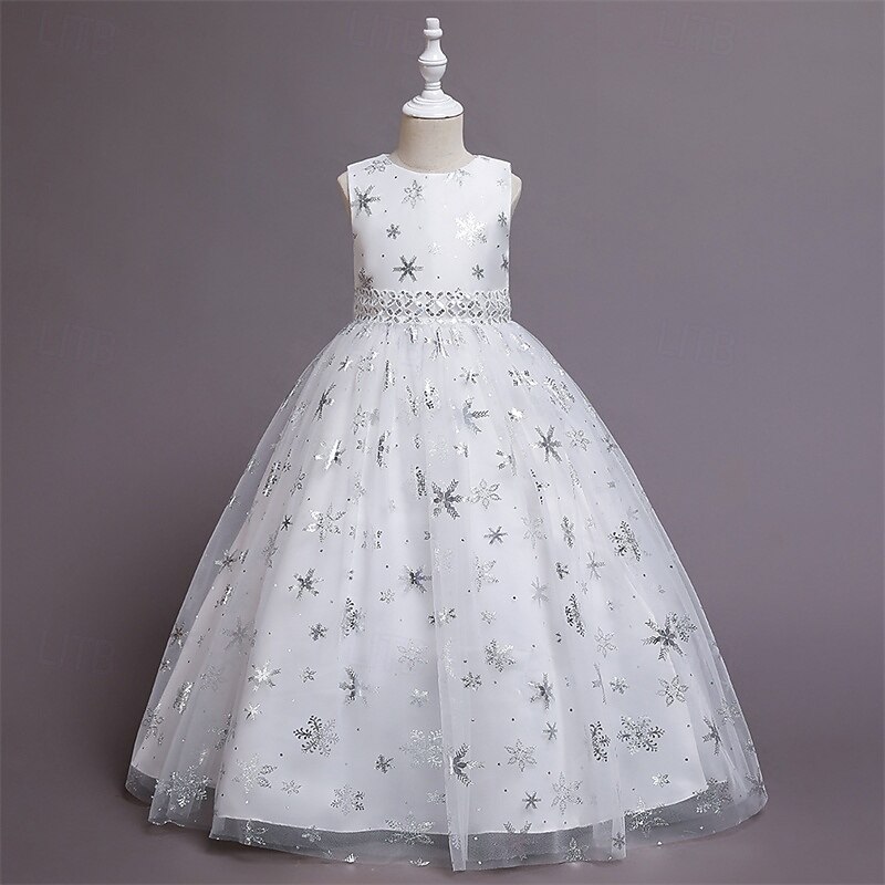 kinderkleidung Mädchen Cosplay-Kleid Party Kleid Schneeflocke Ärmellos Leistung Weihnachten Gitter Rückenfrei Patchwork Schön Süß Polyester Maxi abendkleider Schaukelkleid Tüll-Kleid Winter 4-12 Jahre 2025 - $41.99 –P9