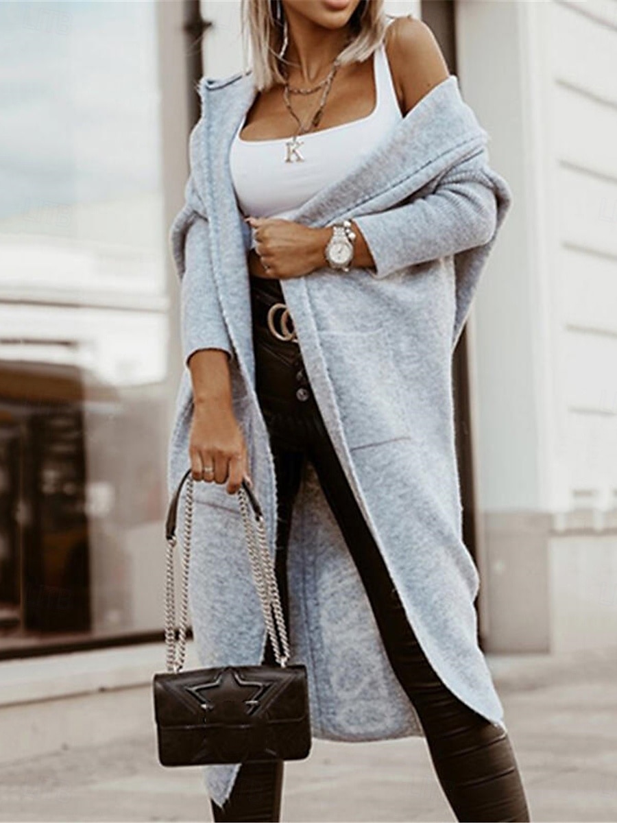 Per donna Felpa Cardigan Informale Morbido Alfabetico A coste Con cappuccio Tasche Lavorato a maglia Manica lunga Maglie lunghe Maglia Esterno Giornaliero Fine settimana Marrone chiaro Blu Autunno del 2025 a $75.99 –P3