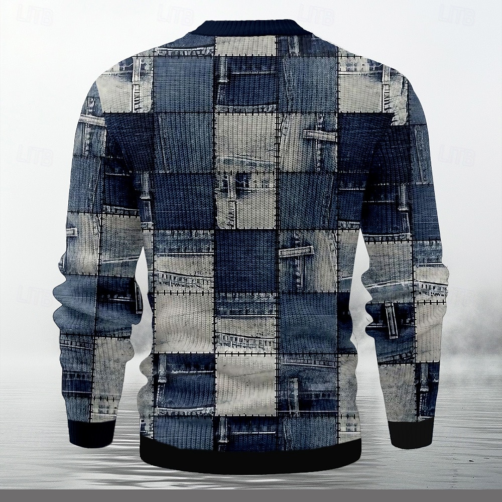 Herr Ful jultröja Pullover tröja Stickat Ribbad Sticka Vanliga toppar Stickat jultomten Rund hals Festkvällskläder Kläder Drop Shoulder Höst vinter Blå S M L 2025 - $37.99 –P2