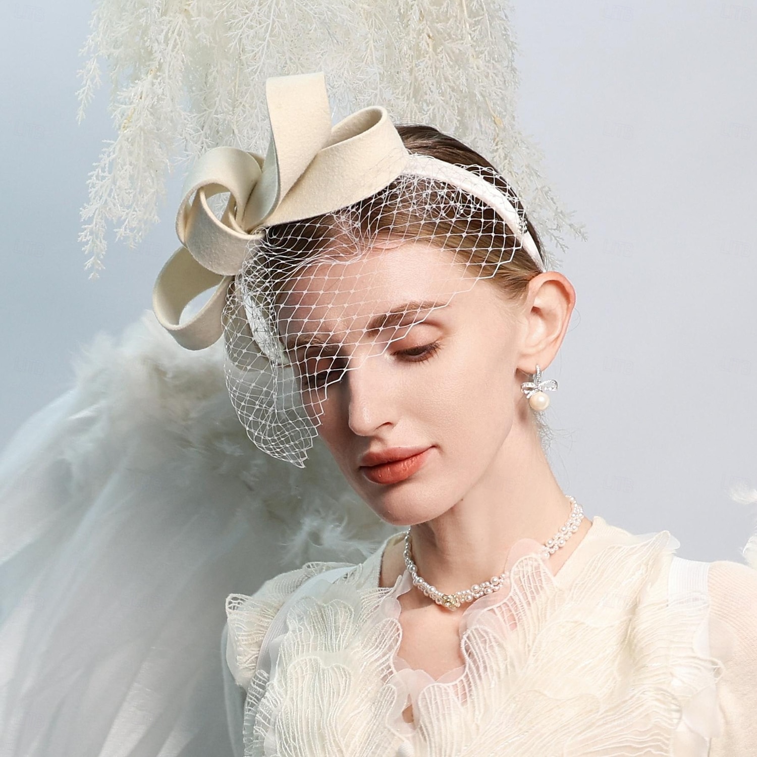 pălărie din lână 100% pălărie din voal pălărie de cocktail nuntă elegantă cu îmbinare cu fundă 2025 - $35.99 –P5