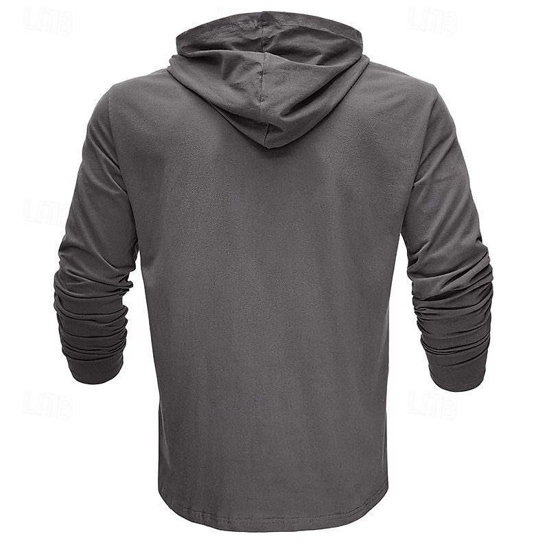 Homens Camiseta T-shirt Manga Longa Com Capuz Verão Tecido Moda Designer Básico Com Capuz Férias Rua Para Noite Cinzento Escuro Preto Branco Top Tee para Homens de 2025 por $20.99 –P6