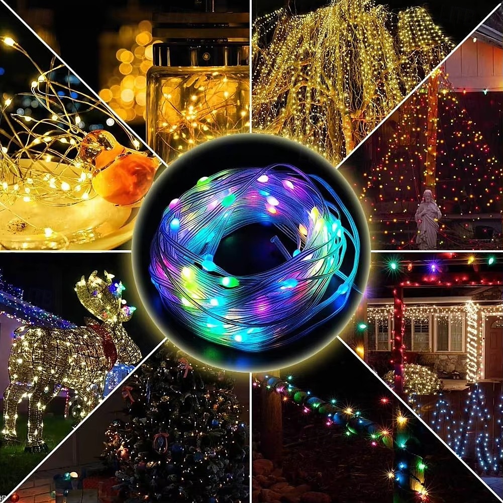 solcelle LED lysstreng med fjernkontroll, 100/200/300 led vanntette fe lys til jul, bryllup, hage, fest  & hageinnredning 2025 - $17.49 –P2