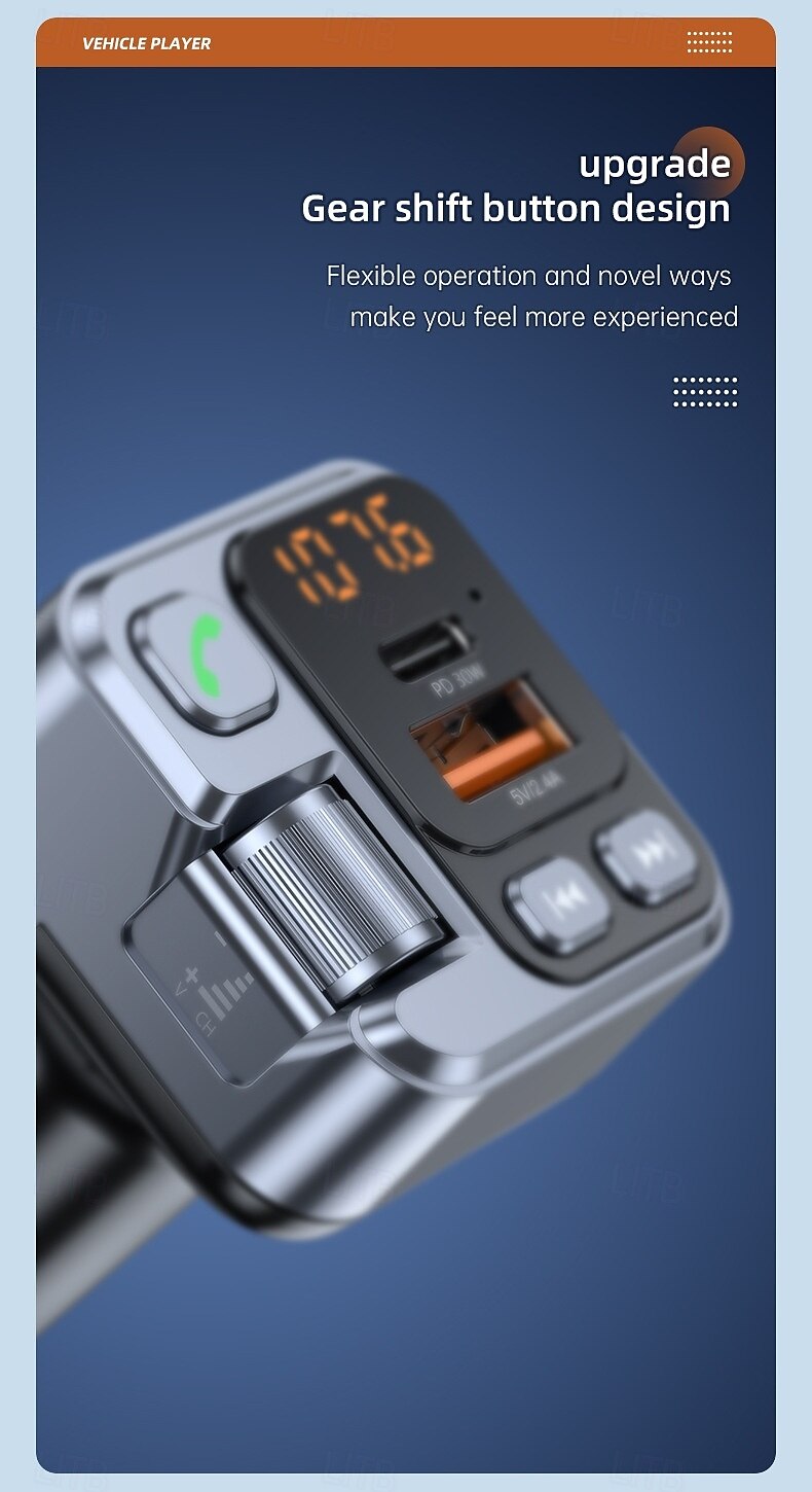 Car Charger 30W Fast Charging Adapter FM Bluetooth Transmitter Handsfree Call with Voltage Monitor MP3 Player for IPhone Samsung 2025 - $26.99 –P8