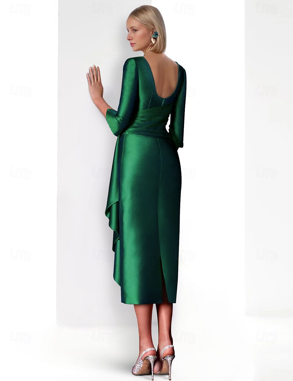 Robes Cocktail Fourreau Élégante Robe Formelle Mi-Longueur 3/4 Manches Col en V Satin avec Boutons en Strass Robes de 2025 ? $137.99 –P2