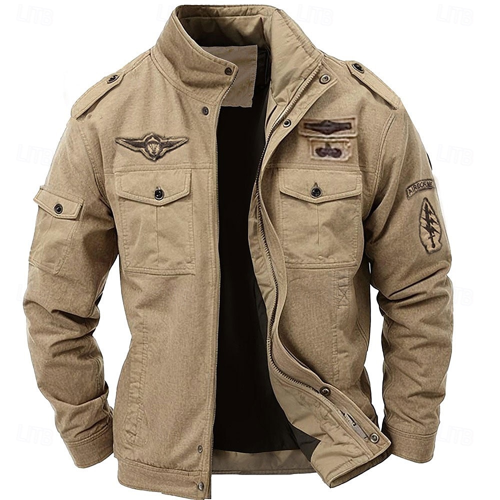 giacca militare da uomo in cotone ricamata giacca cargo con spalline manica lunga collo alto multitasche cappotto giacca da camionista capospalla tattico del 2025 a $53.99 –P2