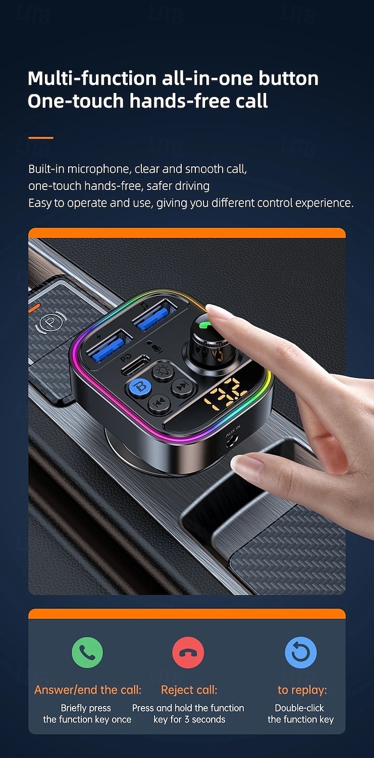 2025年 ワイヤレス Bluetooth カーアダプター Bluetooth 5.3 FM トランスミッター 補助ラジオ受信機 MP3 プレーヤー ハンズフリー通話 タイプ C USB カーチャージャー  コレクション – $16.99 –P9