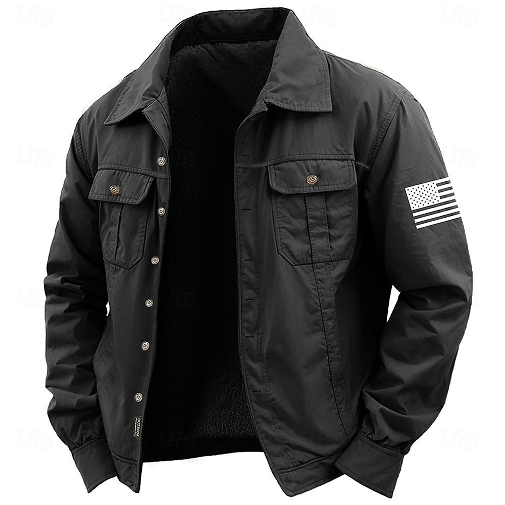 Homens American US Flag Camisas de trabalho camisa ocidental Camisa de carga Manga Longa Casual Desportos e Ar livre Para Noite Outono Inverno Aberto para a Lateral Botão para baixo Preto Verde Tropa de 2026 por $40.99 –P3