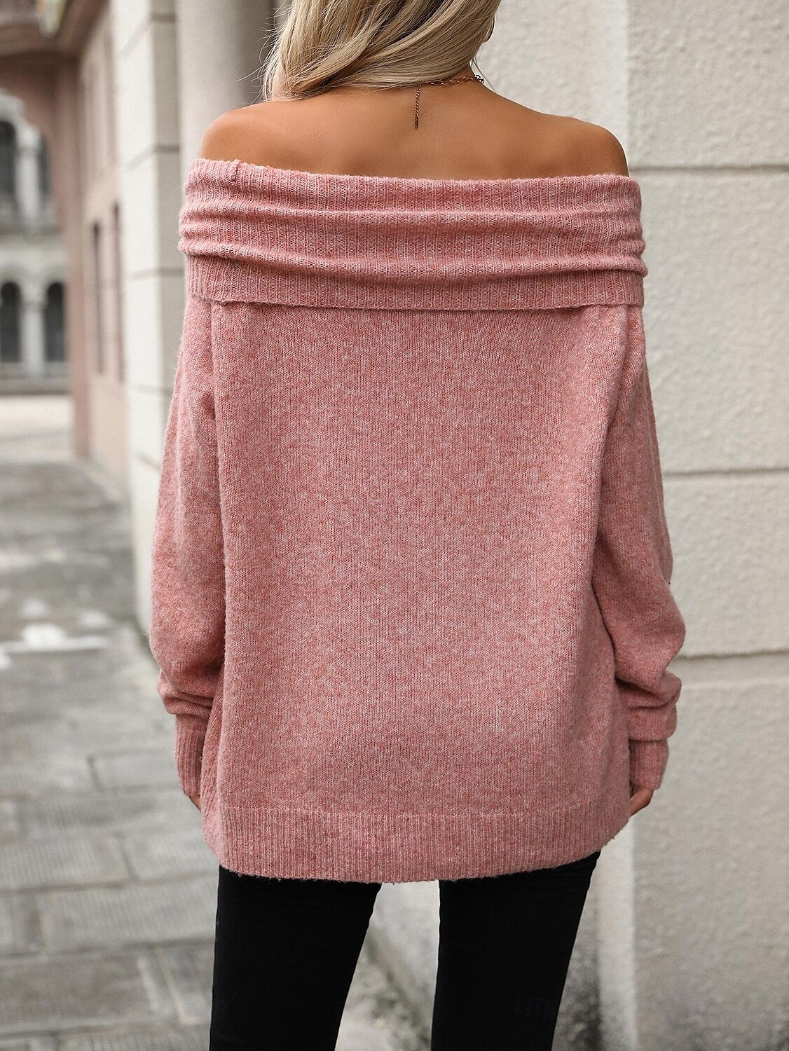 Dames Trui Streetwear Dagelijks Casual Effen Kleur Wijde col Gebreid Lange mouw Normale tops breien Werk Blozend Roze Khaki Herfst Winter 2025 - $54.99 –P7
