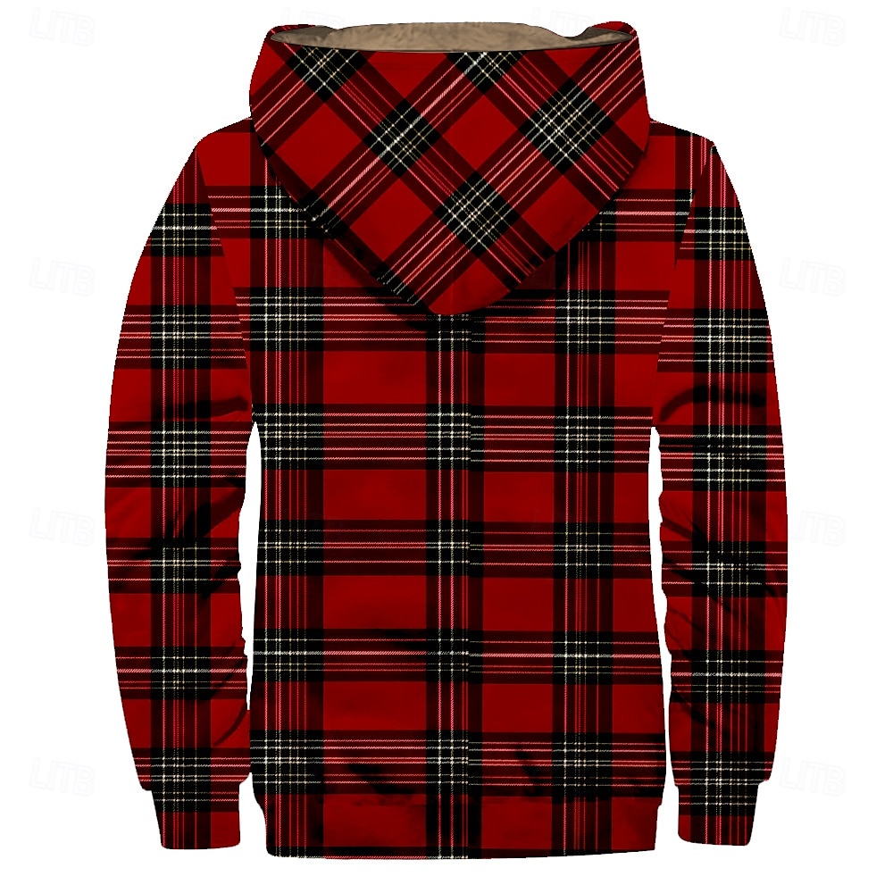 Homme Plaid Polaire Sweat à capuche Sweats à capuche Quotidien Occasionnel manche longue À capuche Vacances Vêtements de rue Rouge Cordon de serrage Automne Hiver Designer de 2025 ? $49.99 –P2