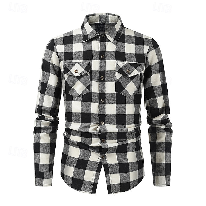 Per uomo Camicia Camicia di flanella Sovracamicia A quadri Esterno Strada Nero Rosso Blu Manica lunga Primavera & Autunno Abbigliamento del 2025 a $9.59 –P6