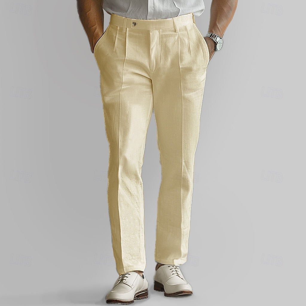 Herr Linne Byxor Ensfärgat Fullängd Bröllop Utomhus Semester Elegant Semester Svart Vit Microelastisk 2025 - $26.99 –P4