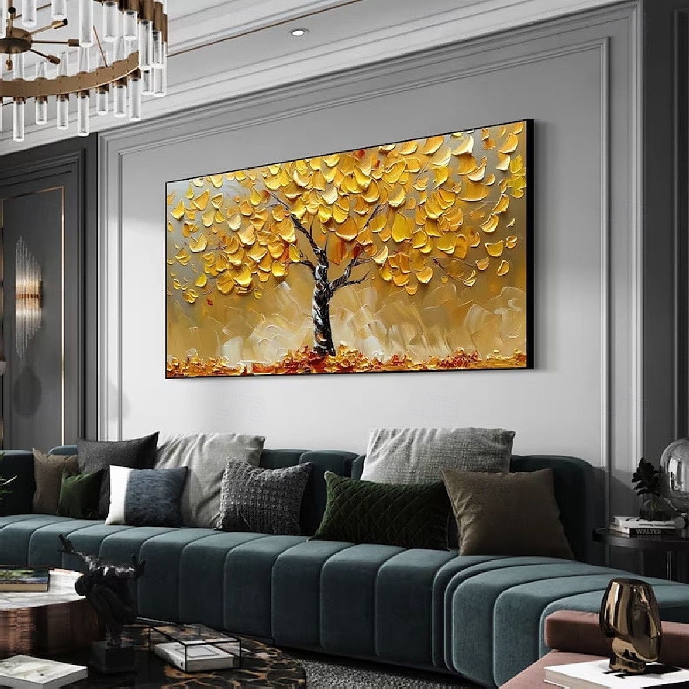 handgefertigte abstrakte goldene Baumgemälde auf Leinwand handgemalt reich strukturierte Acrylmalerei moderne Ölgemälde Wandkunst handgemaltes Kunstwerk Ölgemälde für Wohnzimmer Wanddekoration 2025 - $116.99 –P2