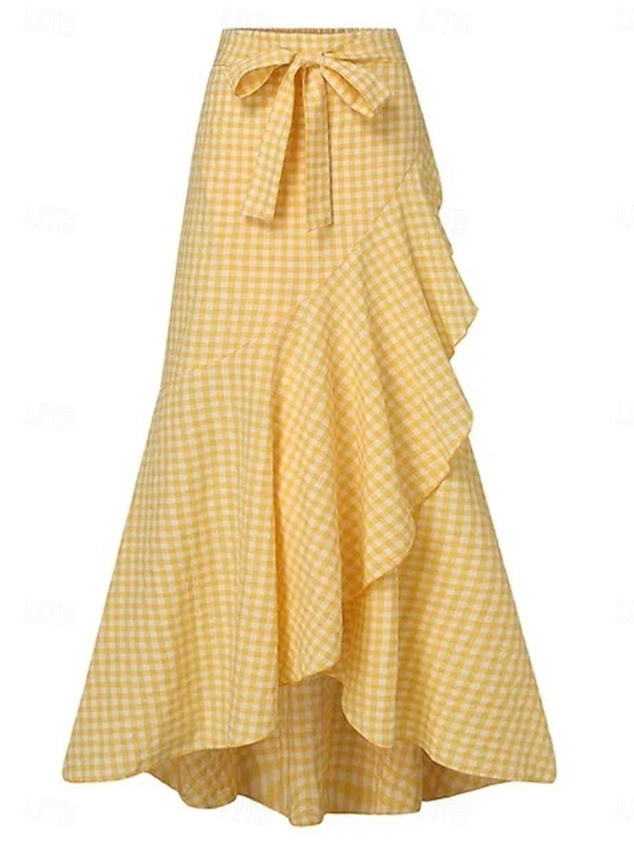 gonna da donna tromba / sirena gonne lunghe volant plaid strada quotidiano moda invernale casual nero giallo blu navy del 2025 a GBP £21 –P4