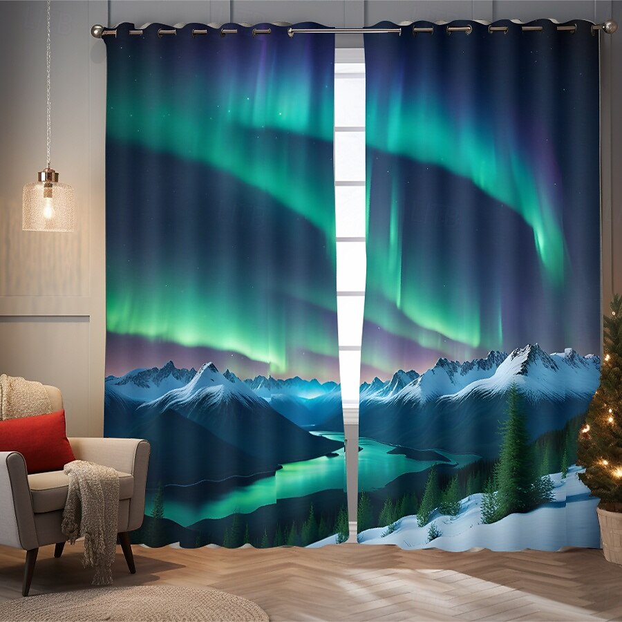 2 paneler gardin gardiner blendingsgardin for stue soverom kjøkken aurora nordlys vindu behandlinger termisk isolert rom mørklegging 2025 - $37.99 –P1