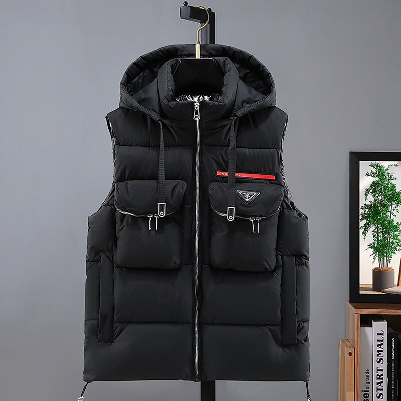 Herren Puffer Weste Kapuzenweste Gepolstert Weste Steppweste Täglich Verabredung Urlaub Modisch Brautkleider schlicht Herbst Winter Tasche Abnehmbare Kapuze Polyester warm halten Komfortabel Feste 2025 - $44.99 –P3