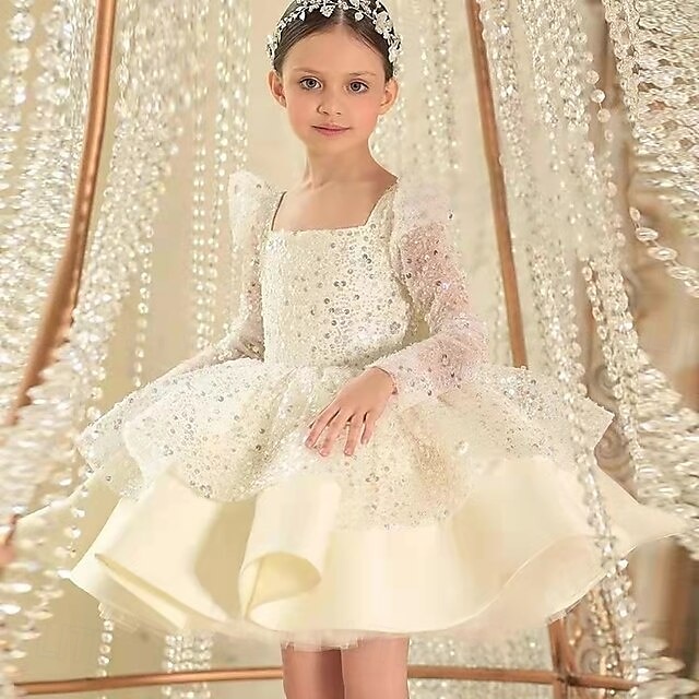 Infantil Para Meninas Vestido de festa Côr Sólida Manga Longa Espetáculo Com Transparência Princesa Doce Com Transparência Longuette Vestido da bainha Vestido De Tule Verão Primavera Outono Crianças de 2025 por $79.99 –P6