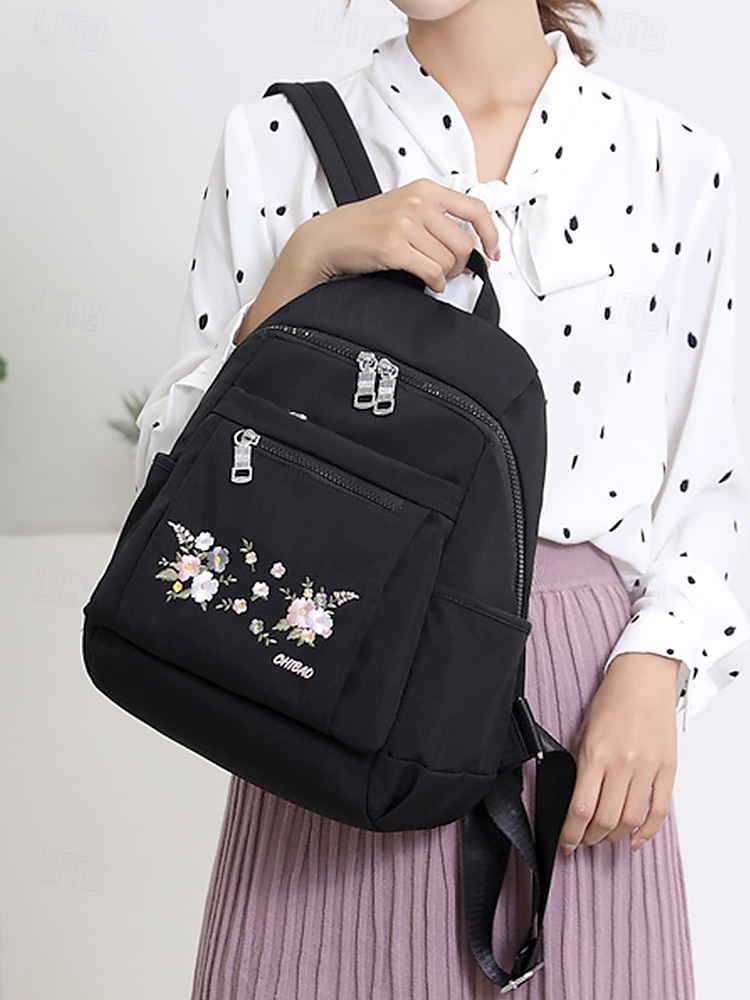 damski plecak z haftem kwiatowym – swobodny płócienny design z wieloma kieszeniami, idealny do podróży i codziennego użytku 2025 - $34.99 –P3