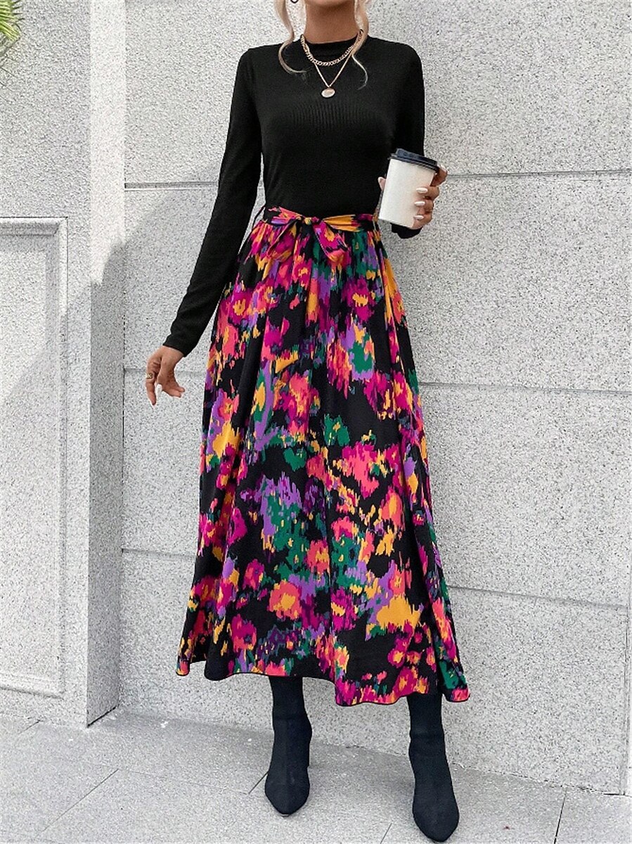 Women's Floral Stand Collar Maxi Dress Long Sleeve Spring Fall 2026 - $28.99 Women's Floral Stand Collar Maxi Dress Long Sleeve Spring Fall 2026 - $28.99