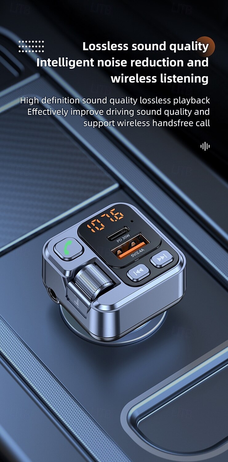 Car Charger 30W Fast Charging Adapter FM Bluetooth Transmitter Handsfree Call with Voltage Monitor MP3 Player for IPhone Samsung 2025 - $26.99 –P14
