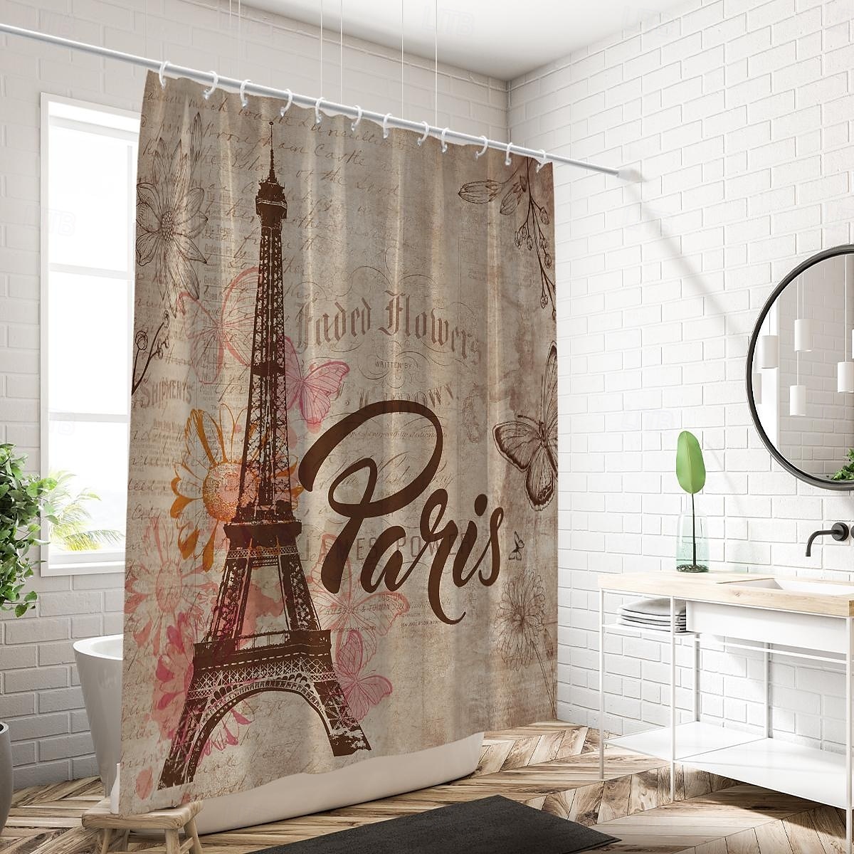 Tenda da doccia con ganci 180cm*180cm (70"*70") in poliestere lavabile impermeabile modello decorativo per bagno e vasca torre Eiffel vintage del 2025 a $22.99 –P8