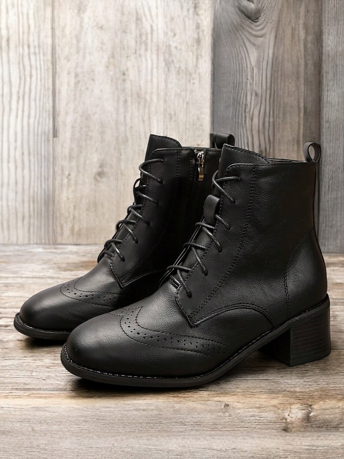 Per donna Stivaletti Scarpe Bullock Stivali con tacco Giornaliero In pile Stivaletti Stivaletti Quadrato Punta tonda Vintage Informale Similpelle Cerniera Marrone scuro Nero del 2025 a $42.99 –P2