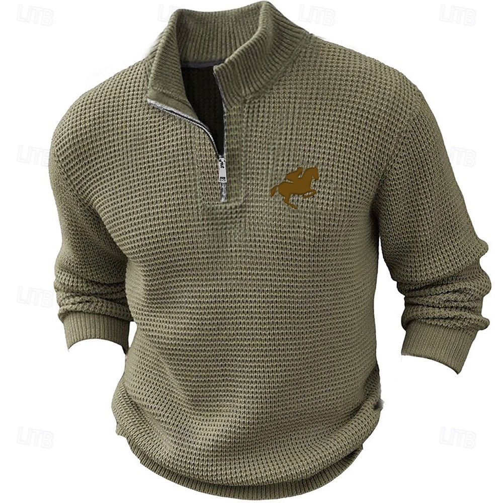 Herre Hest Pullover genser Glidelås genser Polo genser Glidelåskrage Retro / vintage Fritid Formell Festkveldsklær Daglig Broderi Strikking Varm Langermet Høst Vinter Svart Militærgrønn Brun 2025 - $37.99 –P1