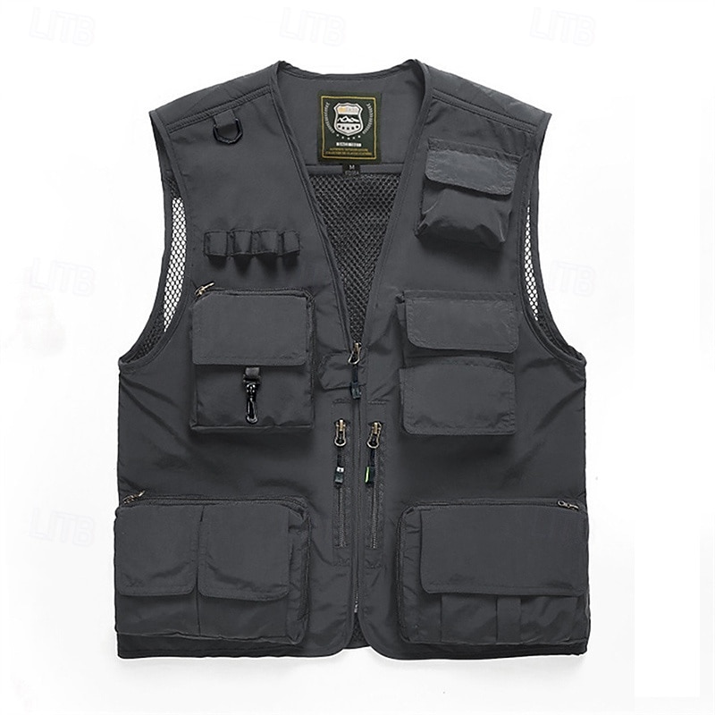 Herren Weste für Wanderer Wander-Fleeceweste Ärmellos Weste Außen Atmungsaktiv Komfortabel Tasche Polyester Dunkelgrau Schwarz Gelb Jagd Angeln Klettern 2025 - $32.99 –P13