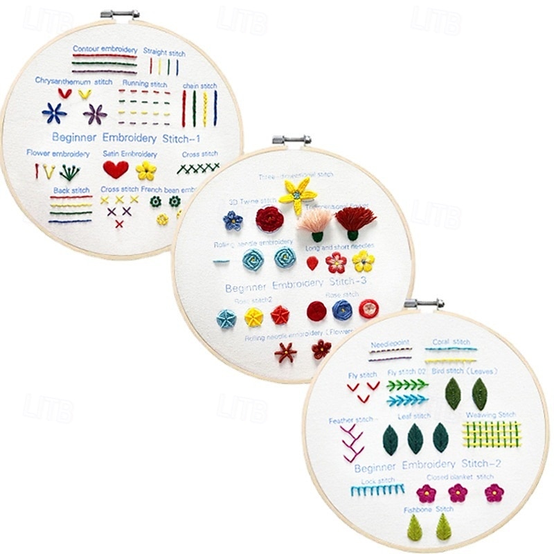 Kit de broderie 3 ensembles pour adultes débutants apprenez 33 points différents kits de bricolage comprenant un cerceau à motifs de fleurs estampées fils de couleur outils faciles à suivre de 2025 ? $24.99 –P8