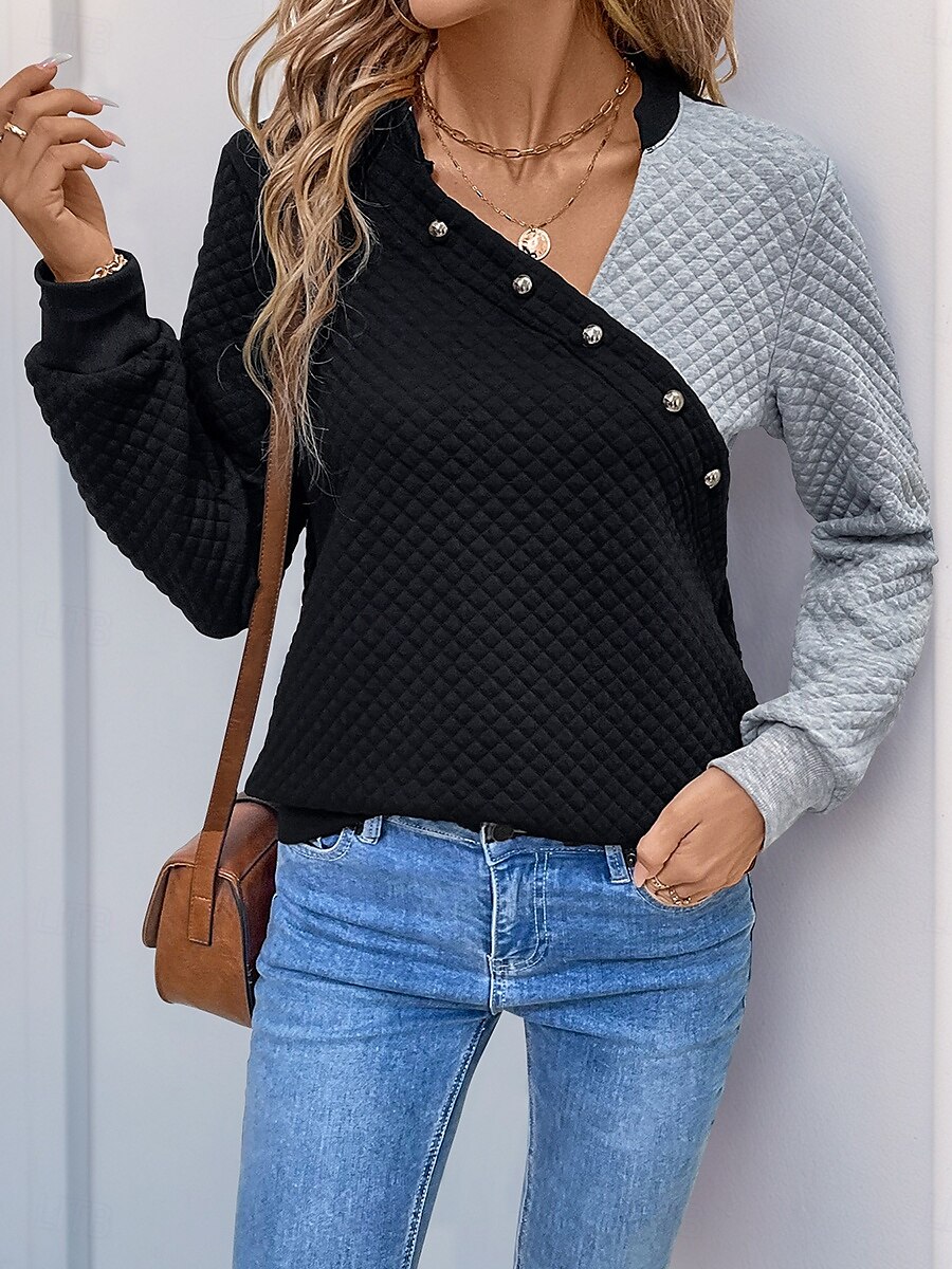 Damen Pullover Uni V-Ausschnitt Knöpfe Langarm Schwarz Frühling Herbst 2025 - $38.99 –P4