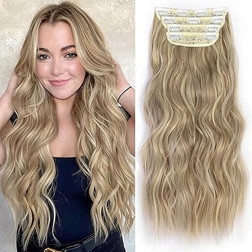 Bouclé Clips Cheveux Synthétiques Longue Extension des cheveux A Clipser 4 pièces Résistant à la chaleur Femme de 2025 ? $18.49 –P5