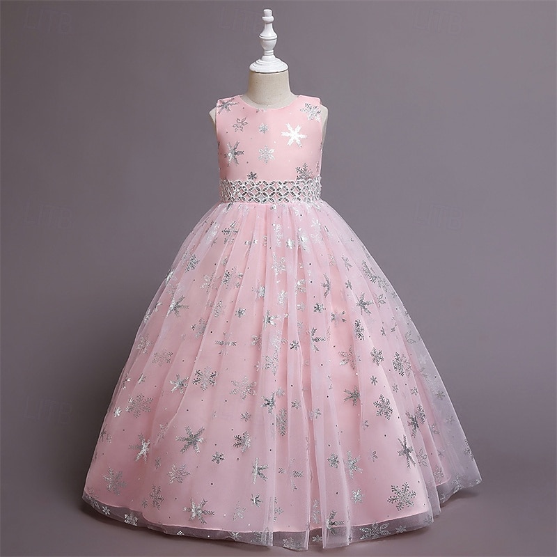 kinderkleidung Mädchen Cosplay-Kleid Party Kleid Schneeflocke Ärmellos Leistung Weihnachten Gitter Rückenfrei Patchwork Schön Süß Polyester Maxi abendkleider Schaukelkleid Tüll-Kleid Winter 4-12 Jahre 2025 - $41.99 –P6