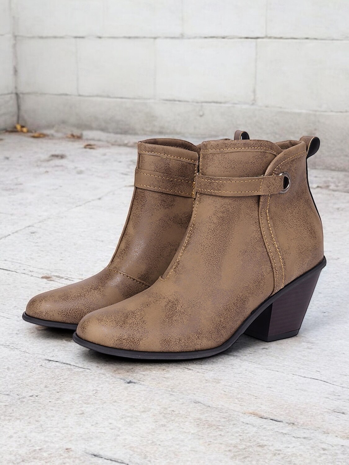 Botines estilo western vintage para mujer con tacones gruesos en bloque: botines de piel sintética con cremallera lateral para uso informal y al aire libre 2025 - $59.99 –P5