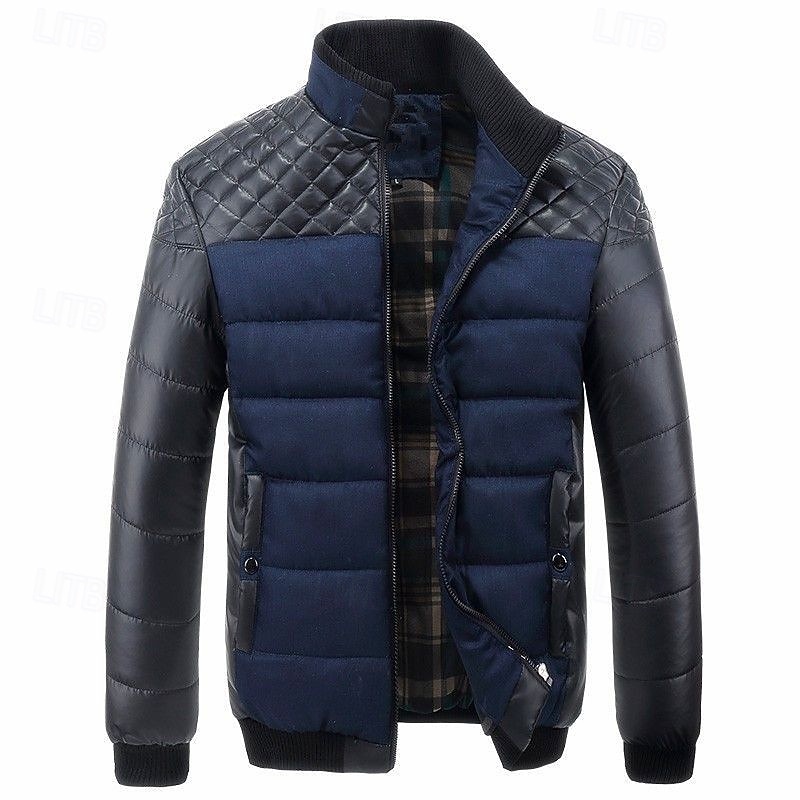 Herr Vinterjacka Pufferjacka Quiltad jacka Vadderad Klassisk Stil Polyester Ficka Utomhus Datum Ledigt / vardag Normal Mode Ledigt Håller värmen Vindtät Vinter Färgblock Mörkgrå Blå Grön Pufferjacka 2025 - $44.99 –P8