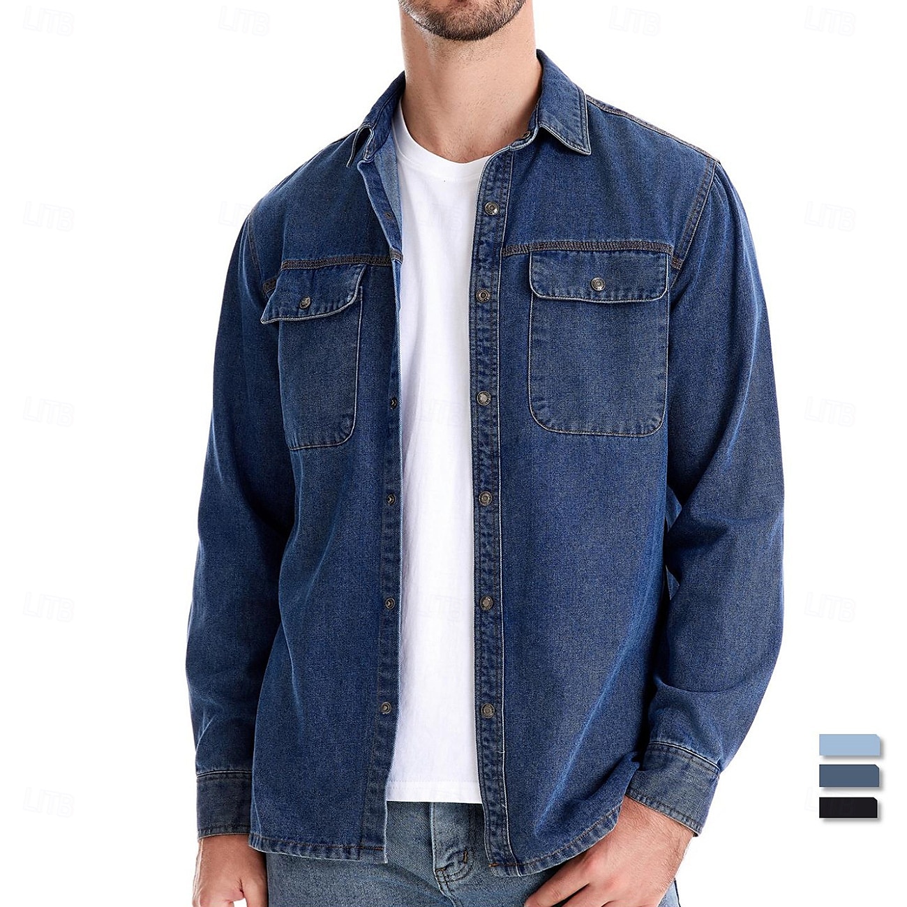 Per uomo Camicia Maglietta informale Camicia con bottoni Camicia di jeans Liscio Giornaliero Da mare Blu chiaro Nero Blu scuro Manica lunga Colletto Inverno Primavera & Autunno Abbigliamento Tasca del 2025 a $35.99 –P6