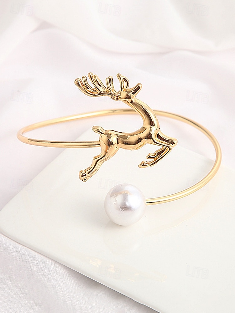 conjunto de pulseira de rena dourada e gargantilha de pérolas para mulheres – joias festivas para mulheres, acessórios elegantes para festas de fim de ano de 2026 por $9.99 –P4