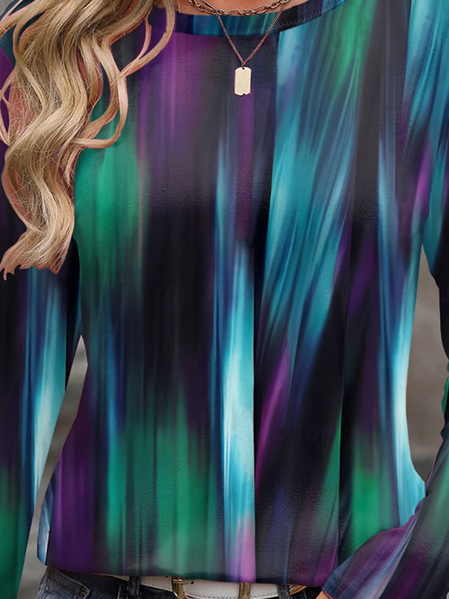 Per donna Maglietta Ombre Casual Manica Lunga Girocollo Top Regolari Quotidiano Stampato Blu Fucsia Verde Primavera Autunno del 2025 a AU $40.59 –P3