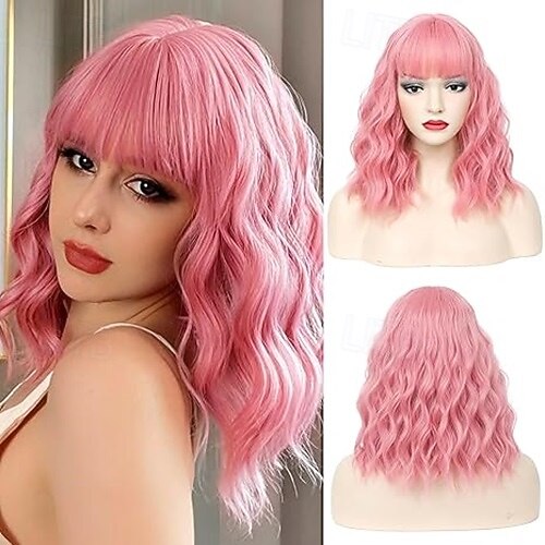 bob-peruukit naisille lyhyt kihara aaltoileva peruukki otsatukkalla olkapäiden pituus lyhyt bob-peruukki naisille tytöille synteettinen peruukki cosplay joulujuhlaperuukit St.patrickin päivän peruukit 2025 - $18.99 –P3