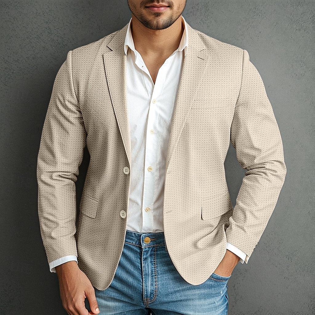 jaqueta masculina waffle blazer casaco esportivo formal casamento aniversário elegante moda primavera&amp;blazer de tecido waffle de outono, simples, de dois botões, marrom escuro, preto, verde de 2025 por €42.99 –P1