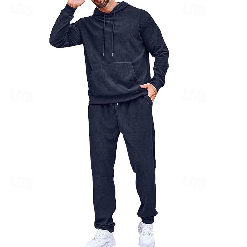 Men's Sweatshirt Tracksuit Sweatsuit Black Army Green Red Navy Blue Light Grey Hooded Plain Drawstring 2 Piece Sports & Outdoor Daily Holiday Streetwear Basic Casual Winter Spring &  Fall Clothing 2026 - $48.99 –P3