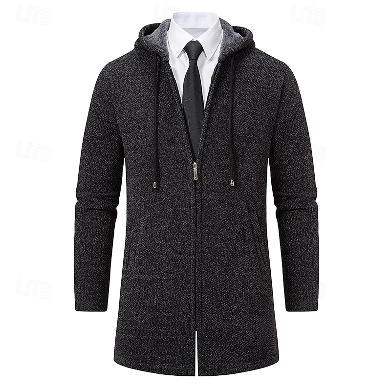 Herren Weihnachtspullover Strickjacke Grobstricken Stricken Standard Zip Tasche Feste Farbe Kapuzenpullover Strickware Elegant Heim Arbeit Bekleidung Bischof Frühling Herbst Schwarz Rote M L XL 2025 - $37.99 –P7