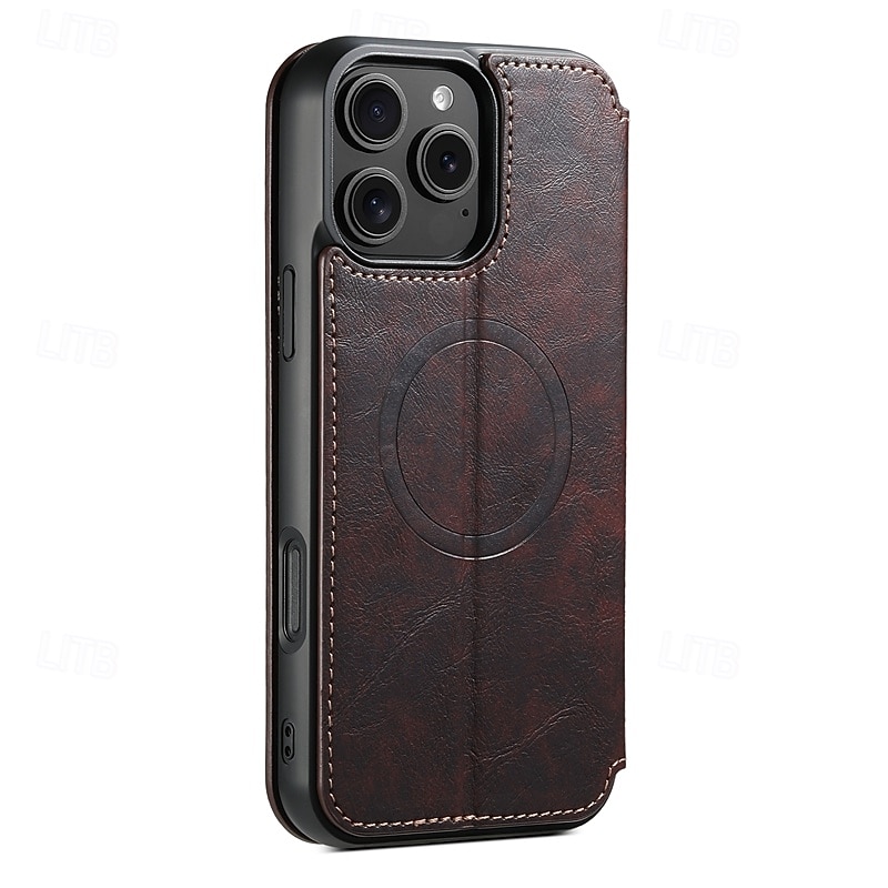 телефон Кейс для Назначение iPhone 17 Pro Max 17 Air i16 15 14 Pro Max Plus 13 12 Pro Max Кейс на заднюю панель со стендом Магнитный Поддержка беспроводной зарядки Ретро ТПУ Кожа PU 2025 - $22.99 –P4