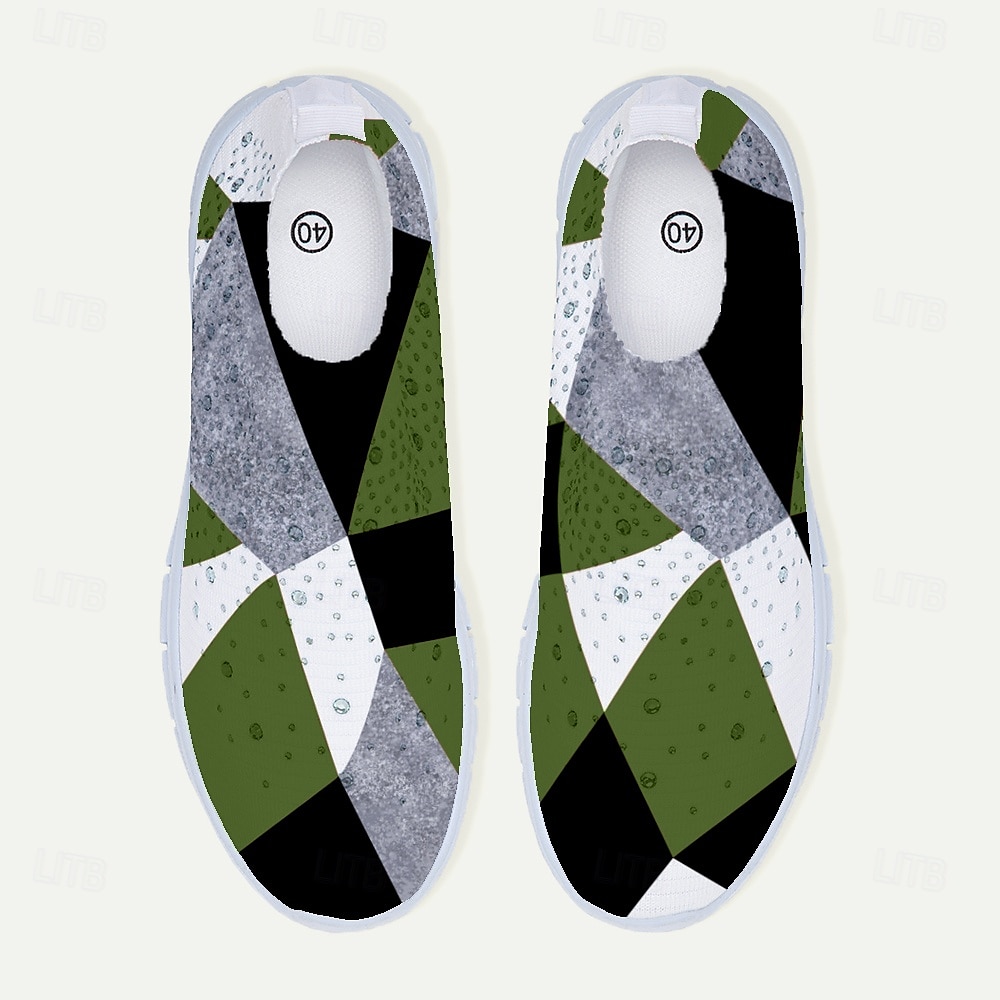 naisten abstrakti taideprintti slip-on lenkkarit - hengittävät flyknit vapaa-ajan kengät jokapäiväiseen käyttöön ja mukavuuteen 2026 - $29.99 –P4